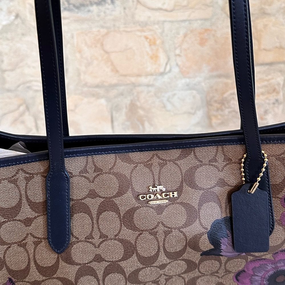 Coach City Tote Kaffe Fassett Floral Signature handbag+wallet brown Purple NWT - Picture 5 of 15